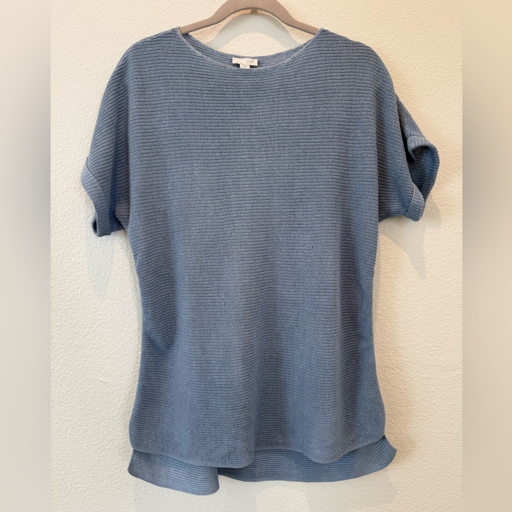 J Jill top knit 75% Linen tunic blue short sleeve Size XS fits like Med